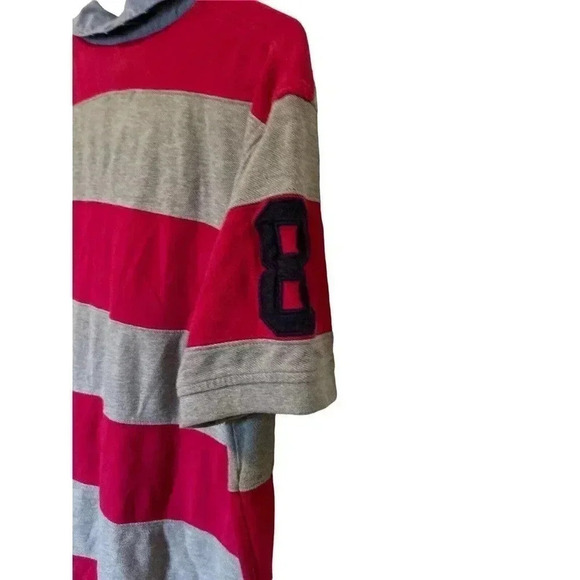 TOMMY HILFIGER SIZE LARGE POLO SHIRT RED AND GRAY STRIPES - Picture 4 of 5